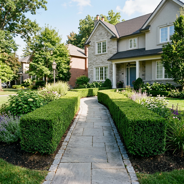 Trimmed hedges and bushes